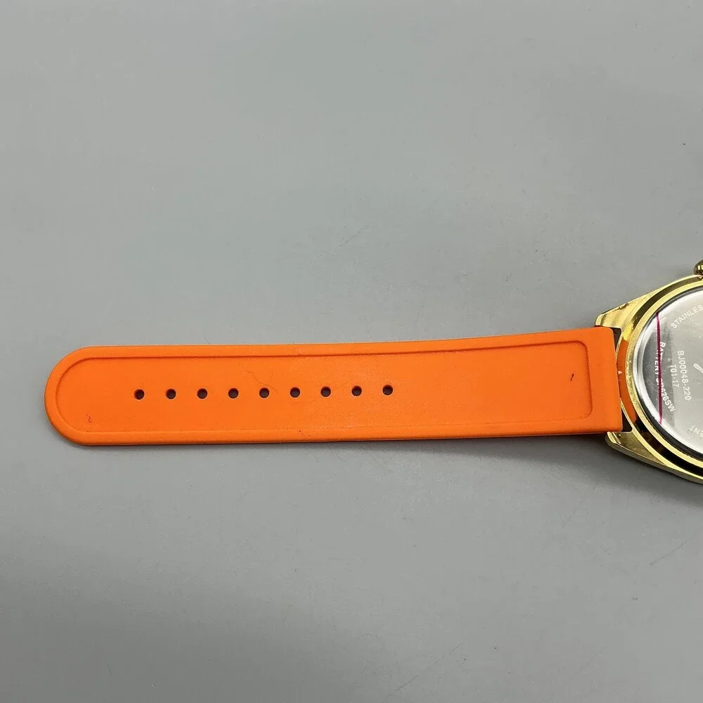 Betsey Johnson Womens Watch 40mm MOP Orange Gold Tone Crystal New Battery